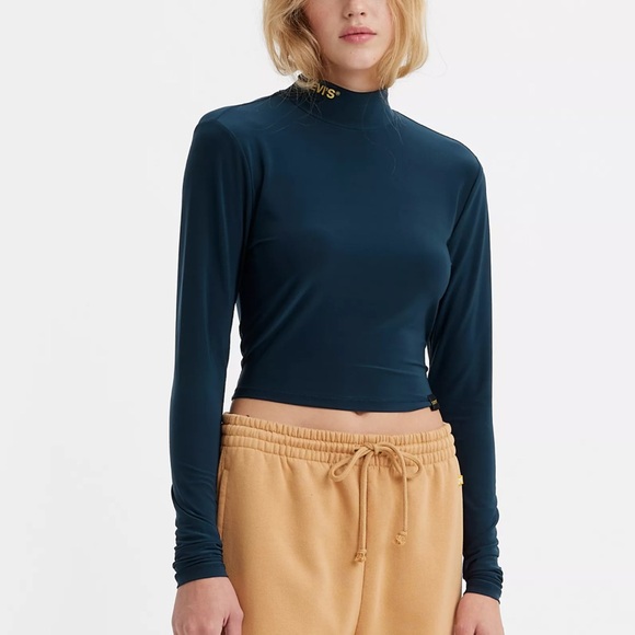 Women’s Levi Second Skin Cropped Dark Blue Turtle Neck Size Small NWT - Picture 1 of 8